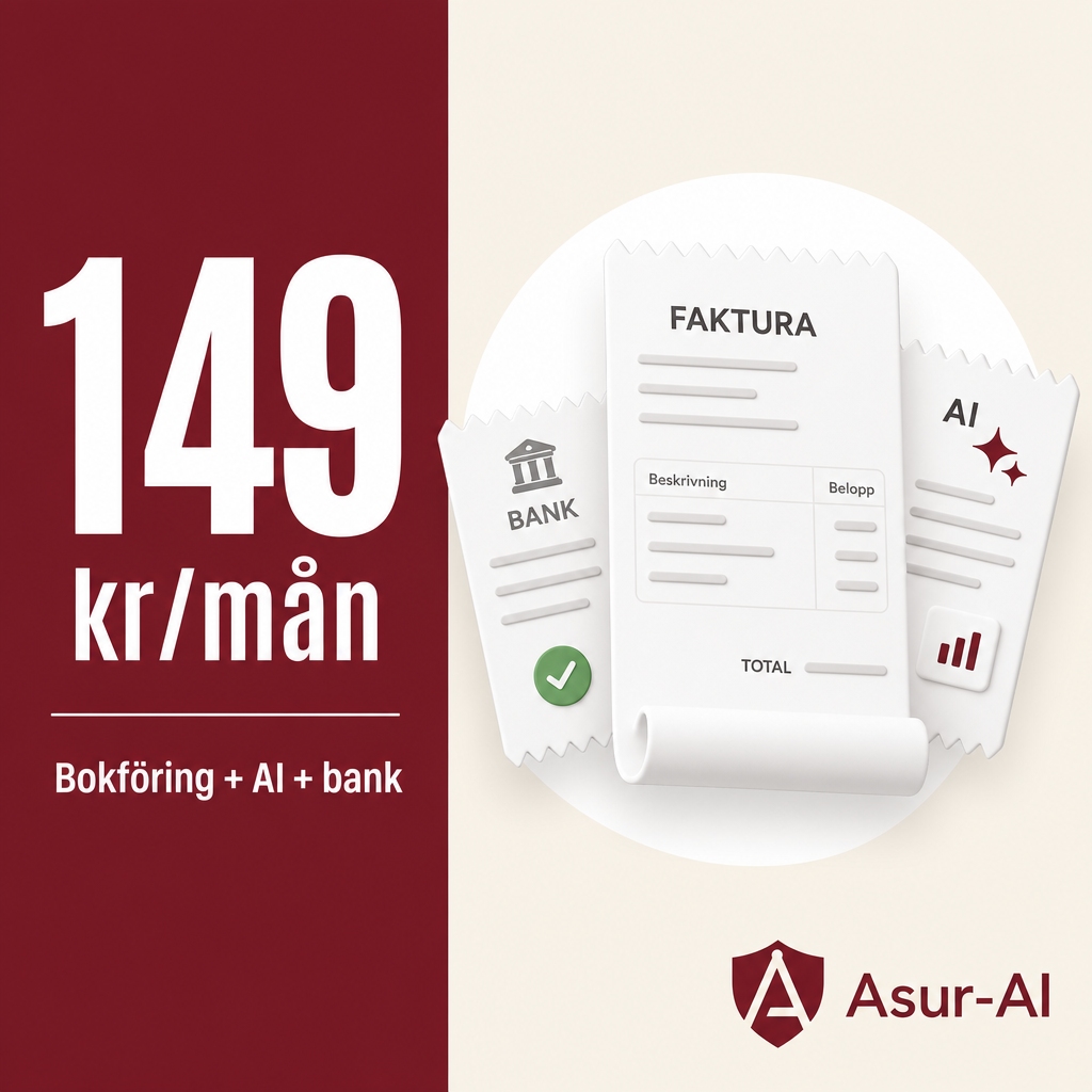 Asur-AI bokföring 149 kr per månad – ett pris för alla
