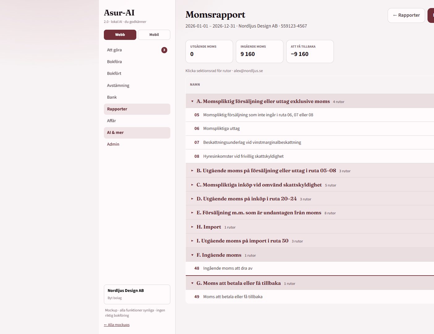 Asur-AI Momsrapport – utgående, ingående och moms att betala eller få tillbaka