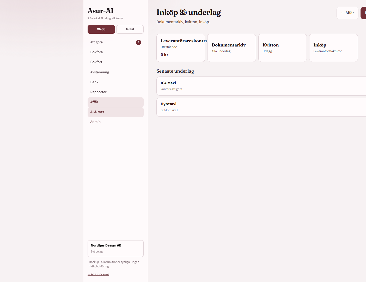 Asur-AI Inköp & underlag – dokumentarkiv, kvitton och inköp